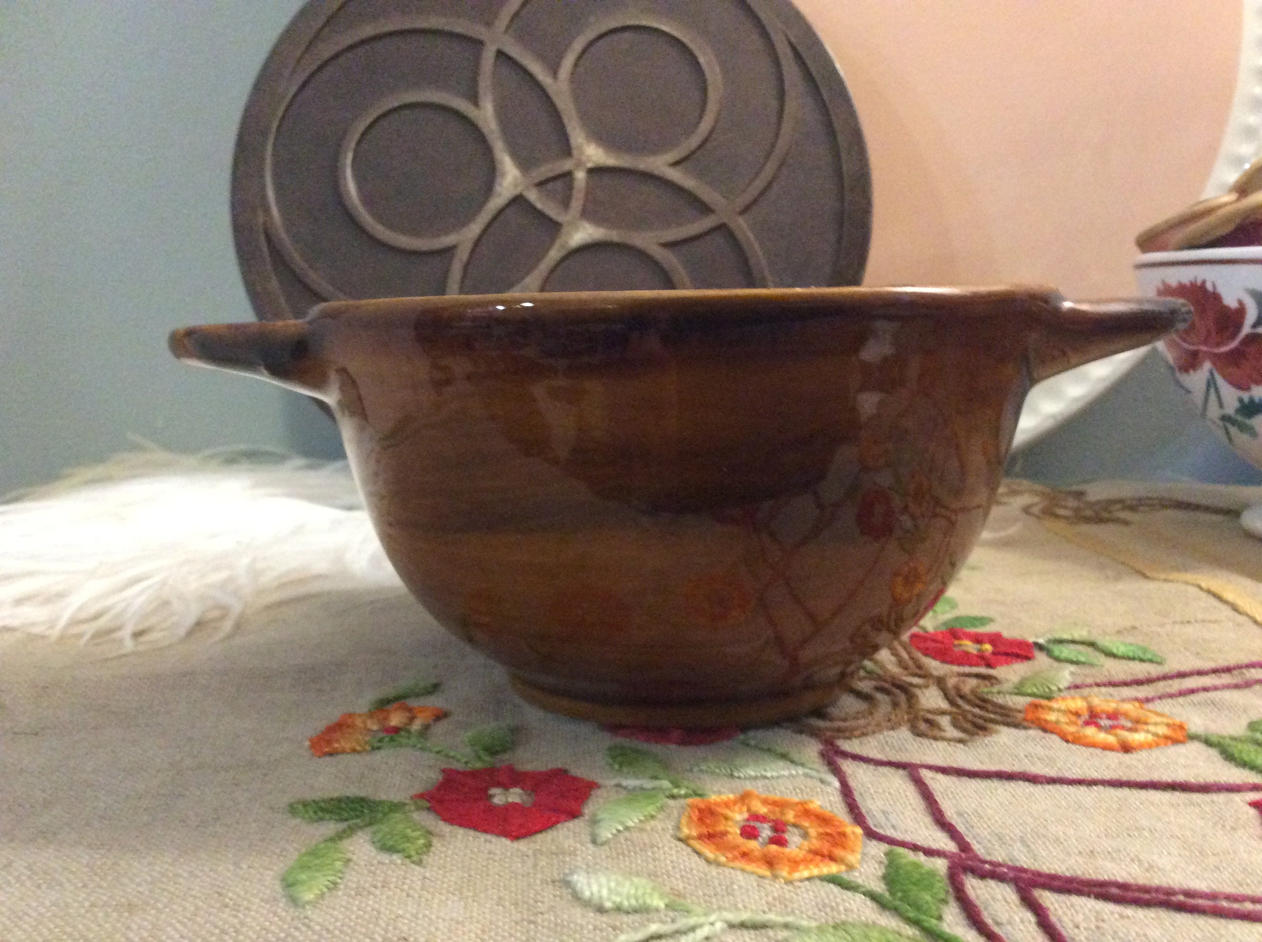 Français Vintage Brown Breton Bowl - Saint Clement Old St Cafe Au Lait 1920S Ceramic Breakfast Bowl
