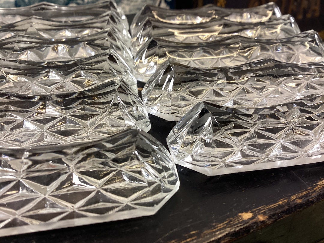 11 Vintage Glass Cutlery Rests, Elegant Diamond Cut Knife Rests, Table