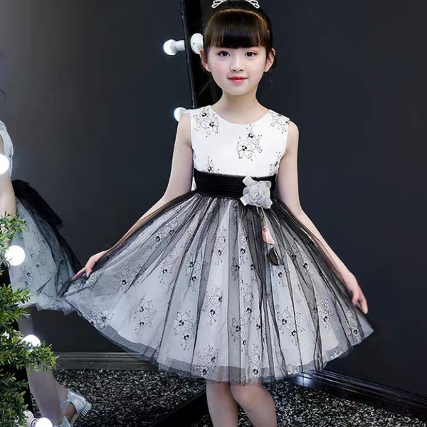 5T-9T-11T-Tulle TuTu Flower girl dress  Birthday Lace Piano Performance dresses for girl toddler party dress bowknot