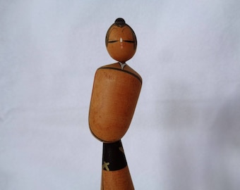 VJ850 :RESERVED Kokeshi doll,Old Japanese wooden Artistic Kokeshi doll on stand,signed,hand made in Japan