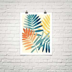 Palm leaves print Botanical print Tropical leaf print Plant leaf poster Nature wall art Retro colors Abstract print Decor Palm tree print