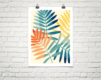 Retro palmbladprint, abstracte tropische muurkunst