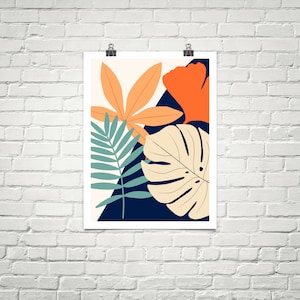Monstera leaves print Botanical print Tropical leaf print Plant leaf poster Retro colors Abstract print Palm tree wall art Jungle art Exotic