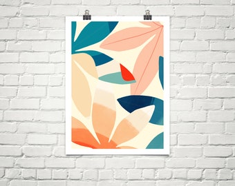 Estampado de hojas tropicales, arte mural botánico retro