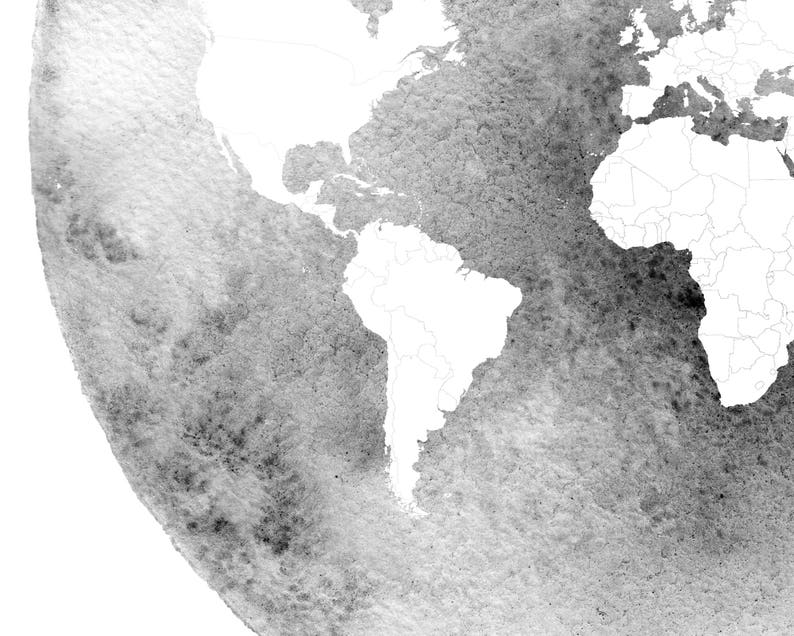 Map of the World. Black and White Map. World Map Wall Art. Map Etsy