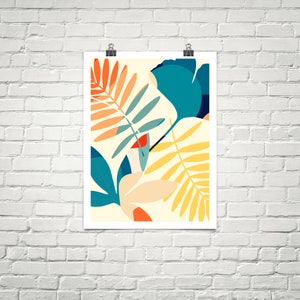 Palm leaves print Botanical print Tropical leaf print Plant leaf poster Nature wall art Retro colors Abstract print Decor Palm tree print
