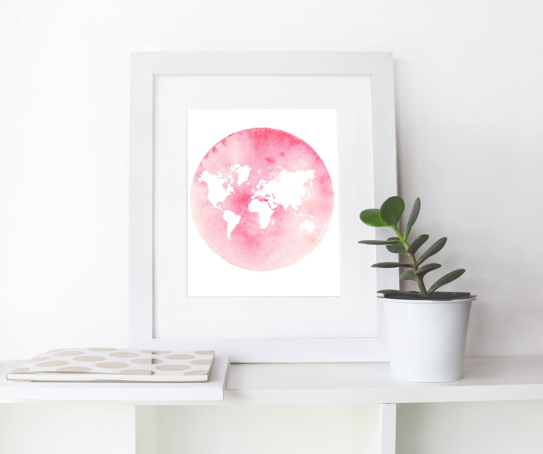 Pink Watercolor World Map Print, 8x10 (digital Download) - Etsy