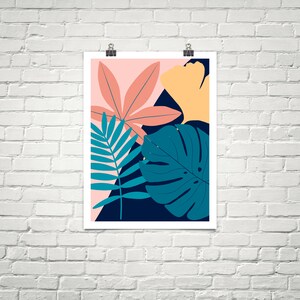 Botanical print Monstera leaves print Tropical leaf print Plant leaf poster Retro colors Abstract print Palm tree wall art Jungle art Boho