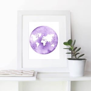 Download instantâneo Arte da parede do mapa mundial Mapa do mundo Download instantâneo da arte para impressão Mapa em aquarela Cartaz do mapa mundial Impressão do mapa Mapa roxo