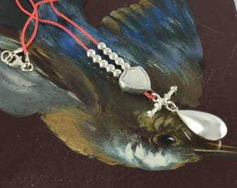 Sterling Silber Tropfen Anhänger mit kleinen Kugeln und Seidenfaden