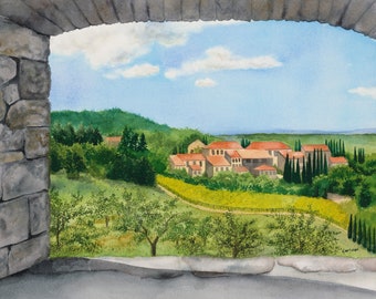 A Tuscan View, Giclee Print from Original Watercolor Painting