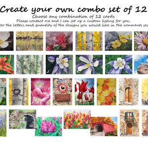 Combo Set, Set of 12 Note Cards with Envelopes from Original Watercolor Paintings
