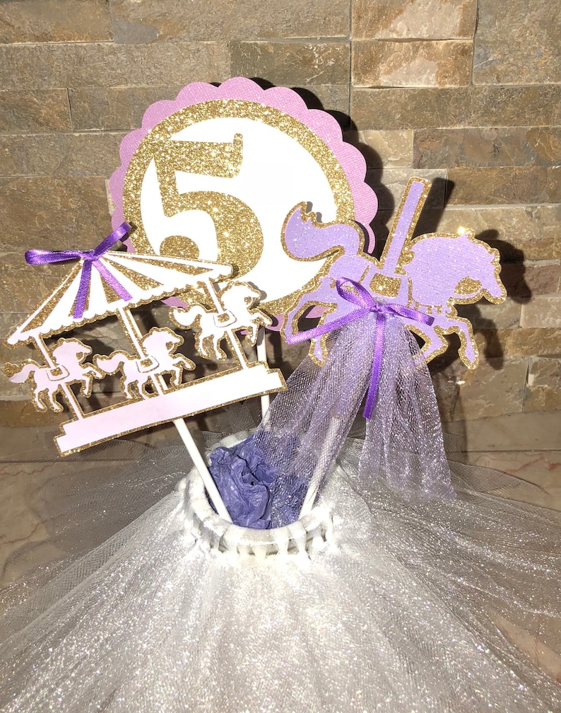 Personalized Carousel Centerpiece SetBirthdayBaptismBaby Shower Happy Birthday