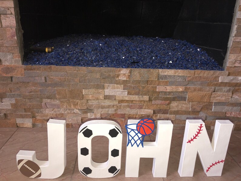 Customized Sports Ball Themed Mache Letters Customized NameInitialBaseballSoccerFootballBasketballBirthdayGitfsNurseryKids
