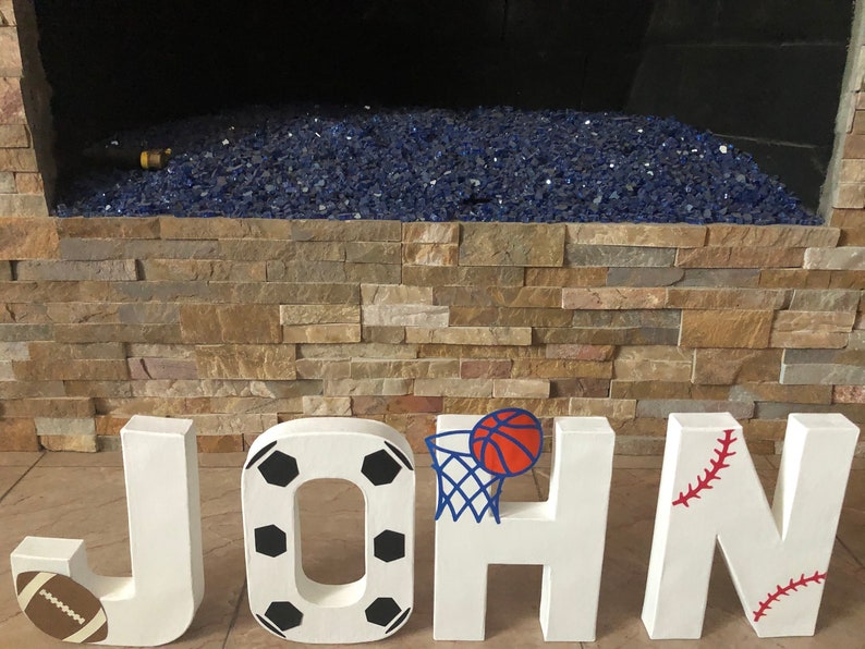 Customized Sports Ball Themed Mache Letters Customized NameInitialBaseballSoccerFootballBasketballBirthdayGitfsNurseryKids