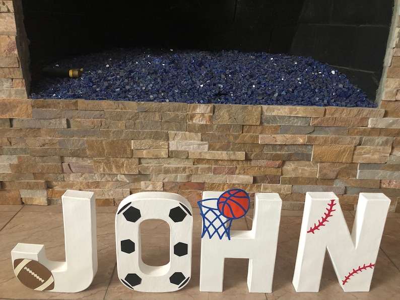Customized Sports Ball Themed Mache Letters Customized NameInitialBaseballSoccerFootballBasketballBirthdayGitfsNurseryKids
