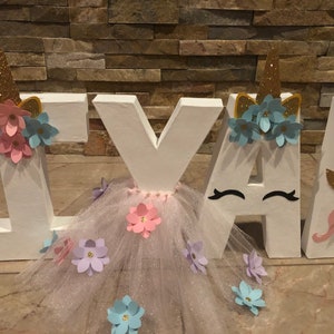 Customized Name Unicorn Tutu Mache Letters Birthday/Baby Shower/Room Decor/Centerpiece image 7