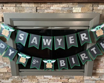 Happy Birthday Banner- Black/green with silver letters