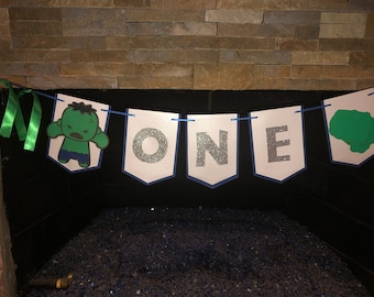Customized Age - ONE banner/garland/highchair garland/Superhero Theme Party