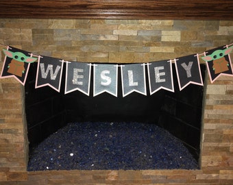Customized Name Banner - Pink & Black Baby banner / room party decorations/birthday decor