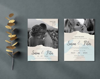 Photo Wedding Invitation Set, Wedding Invitation Template Suite, Editable & Printable, Minimalist Wedding Invitation, Modern Wedding Invite