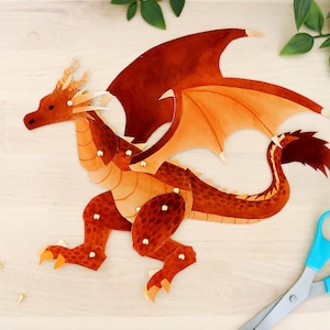 Articulated Dragon Paper Puppet Printable, Instant DIY Digital Download, Mythical Creature Doll