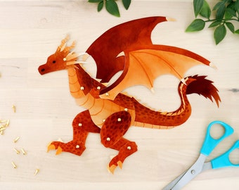Articulated Dragon Paper Puppet Printable, Instant DIY Digital Download, Mythical Creature Doll