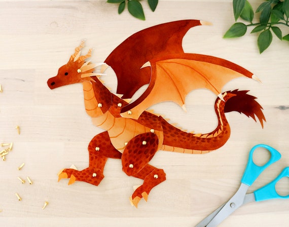 Articulated Dragon Paper Puppet Printable, Instant DIY Digital Download, Mythical Creature Doll