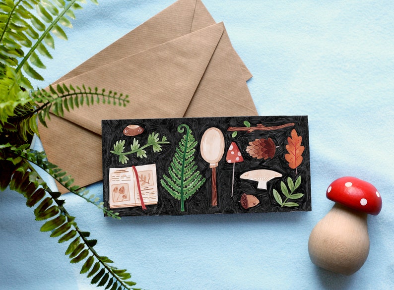 Foraging Woodland Adventurer Greetings Card Whimsical Botanist Mushroom Witchy Plants Birthday Card image 1