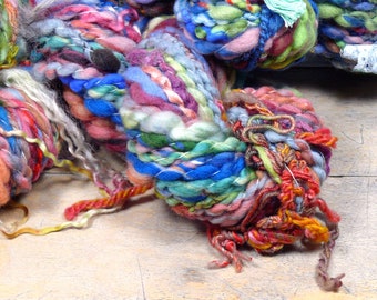 Handspun Bulky Yarn Hand Dyed Rambouillet Wool Silk Rayon Art Yarn FiberFusion 215 Yards Unique Colorful Yarn Pine Plum Winter Rhapsody