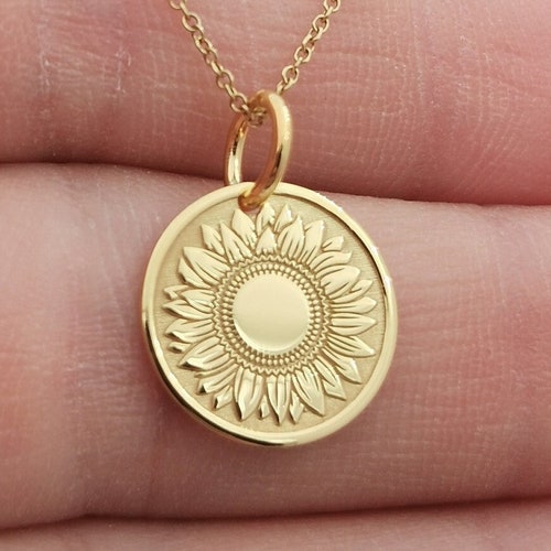 14K Gold Sunflower Charm Etsy