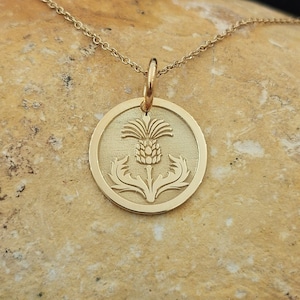 Dainty 14k Solid Gold Thistle Necklace, Personalized Thistle Pendant, Scotland Symbol