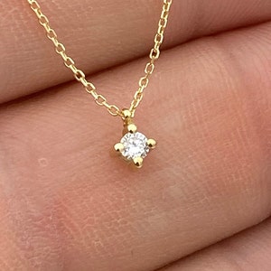 Diamond Solitaire Necklace in 14k Solid Gold/ Delicate Solitaire Necklace/ Floating Diamond/ Diamond Layering /Minimal necklace