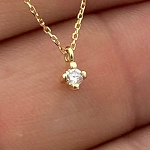 Diamond Solitaire Necklace in 14k Solid Gold/ Bridesmaid Gift/ Delicate Solitaire Necklace/ Floating Diamond/ Diamond Layering