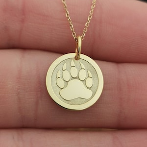 Dainty 14k Solid Gold Bear Paw Pendant Necklace: Animal Jewelry
