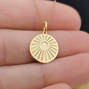 Dainty 14k Solid Gold Sun Pendant Necklace: Personalized Celestial Jewelry