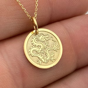 Dainty 14k Solid Gold Chinese Dragon Necklace, Personalized Chinese Dragon Pendant, Dragon Symbol Pendant, Chinese Mythology