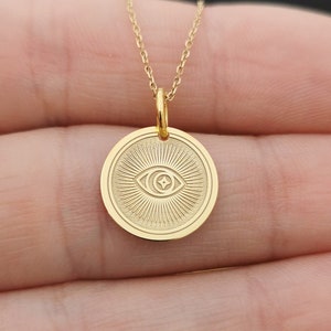 Dainty 14k Solid Gold Evil Eye Pendant Necklace