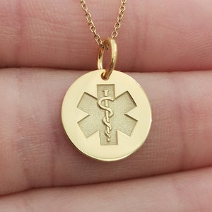 14k Solid Gold Medical Alert Necklace, Personalized Medical Alert Pendant, Custom Medical ID Pendant, Medical Jewelry