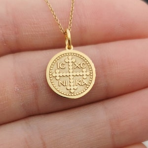 Dainty 14k Solid Gold Byzantine Cross Necklace, Personalized Byzantine Cross Pendant, ICXC NIKA Necklace, Protection Gift