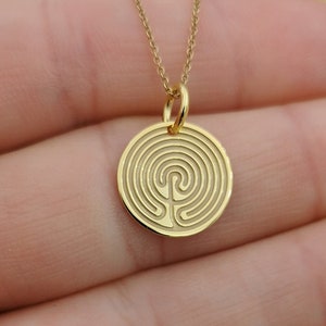 Dainty 14k Solid Gold Labyrinth Pendant, Personalized Labyrinth Necklace