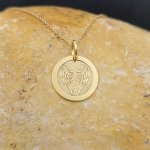 Dainty 14k Solid Gold Angel Wings Necklace, Personalized Angel Wings Pendant, Angel Wings Pendant
