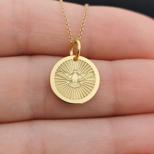 Dainty 14k Solid Gold Holy Spirit Necklace, Personalized Holy Spirit Pendant, Necklace For Protection, Religious Pendant