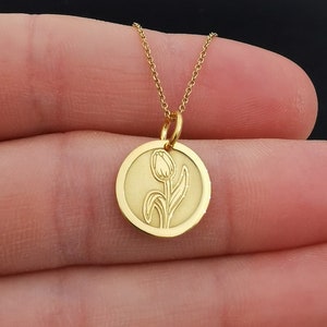 Dainty 14k Solid Gold Tulip Necklace, Personalized Tulip Pendant, Eternal Love Symbol Pendant, Tulip Flower Necklace
