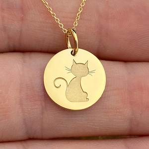 Dainty 14K Solid Gold Cat Necklace, Personalized Cat Pendant, Cat Jewelry, Gold Animal Pendant, Pet Necklace