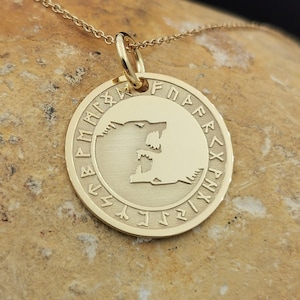 14k Solid Gold Odins Two Wolves Necklace, Personalized Two Wolves Necklace , Geri And Freki Pendant, Nordic Wolves Pendant