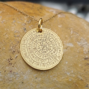14k Solid Gold Phaistos Necklace, Personalized Phaistos Pendant , Phaistos Disc Necklace, Ancient Symbol Pendant