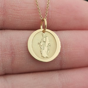 Dainty 14k Solid Gold Madonna Pendant Necklace: Personalized Religious Jewelry
