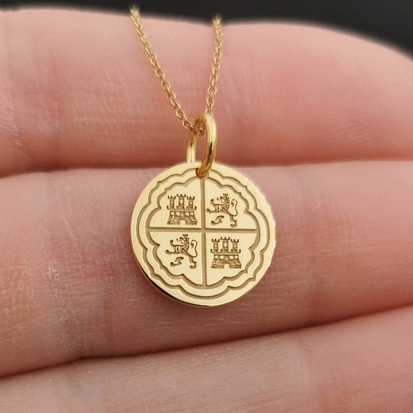 Dainty 14k Solid Gold Atocha Coin replica Necklace, Personalized Atocha Coin design Pendant, Spanish Treasure Pendant