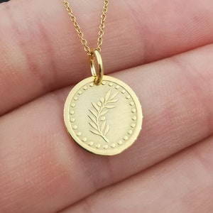 Dainty 14k Solid Gold Olive Tree Branch Leaf Pendant, Personalized Olive Tree Necklace, Branch Leaf Pendant